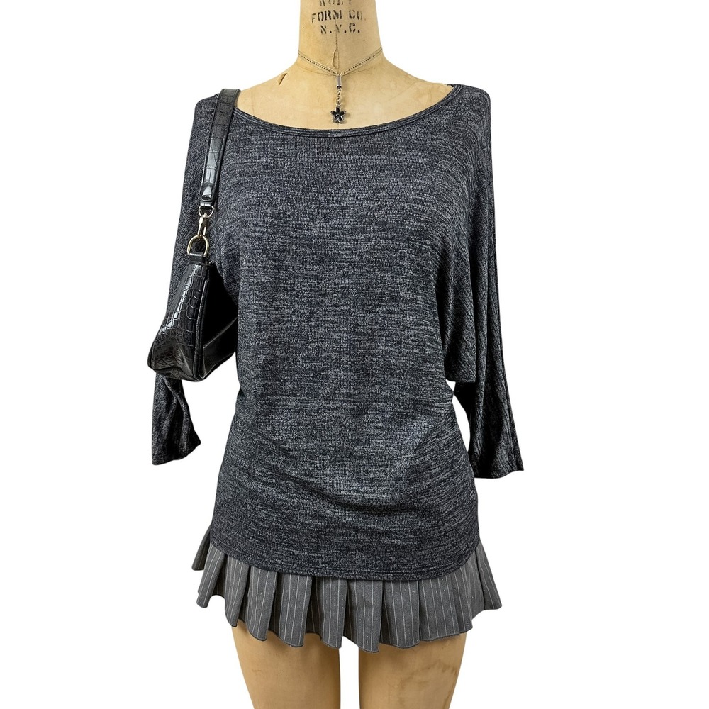 Y2K Wetseal Dolman Sleeve Top Charcoal Gray Marl Slouchy Grunge Mallgoth Size M